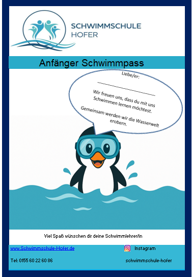 Schwimmpass der Schwimmschule Hofer – Vorderseite